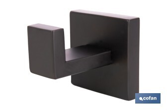 Percha negra mate | Material: acero inoxidable | Diseño cuadrado | Kit de fijación incluido | Medidas: 5,5 x 6 x 5,5 cm - Cofan