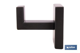 Percha negra mate | Material: acero inoxidable | Diseño cuadrado | Kit de fijación incluido | Medidas: 5,5 x 6 x 5,5 cm - Cofan