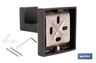 Percha negra mate | Material: acero inoxidable | Diseño cuadrado | Kit de fijación incluido | Medidas: 5,5 x 6 x 5,5 cm - Cofan
