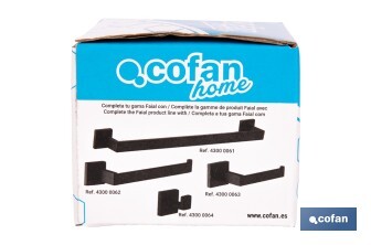 Percha negra mate | Material: acero inoxidable | Diseño cuadrado | Kit de fijación incluido | Medidas: 5,5 x 6 x 5,5 cm - Cofan