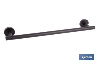 Toallero negro mate | Material: acero inoxidable | Diseño redondo | Kit de fijación incluido | Medidas: 45 x 8 x 5 cm - Cofan