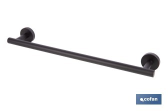 Toallero negro mate | Material: acero inoxidable | Diseño redondo | Kit de fijación incluido | Medidas: 45 x 8 x 5 cm - Cofan