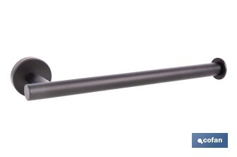 Toallero negro mate | Material: acero inoxidable | Diseño redondo | Kit de fijación incluido | Medidas: 28 x 8 x 5 cm - Cofan