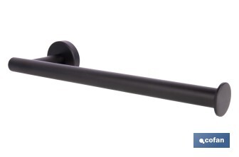 Toallero negro mate | Material: acero inoxidable | Diseño redondo | Kit de fijación incluido | Medidas: 28 x 8 x 5 cm - Cofan