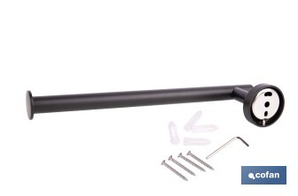 Toallero negro mate | Material: acero inoxidable | Diseño redondo | Kit de fijación incluido | Medidas: 28 x 8 x 5 cm - Cofan