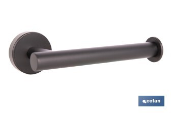 Portarrollos negro mate | Material: acero inoxidable | Diseño redondo | Kit de fijación incluido | Medidas: 16,5 x 8 x 5 cm - Cofan