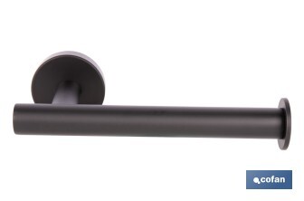 Portarrollos negro mate | Material: acero inoxidable | Diseño redondo | Kit de fijación incluido | Medidas: 16,5 x 8 x 5 cm - Cofan