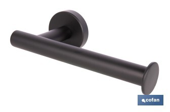 Portarrollos negro mate | Material: acero inoxidable | Diseño redondo | Kit de fijación incluido | Medidas: 16,5 x 8 x 5 cm - Cofan