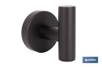 Percha negra mate | Material: acero inoxidable | Diseño redondo | Kit de fijación incluido | Medidas: 5 x 5 x 6 cm - Cofan