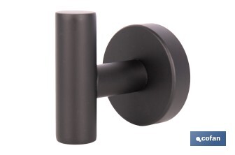 Percha negra mate | Material: acero inoxidable | Diseño redondo | Kit de fijación incluido | Medidas: 5 x 5 x 6 cm - Cofan