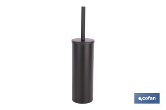 Escobillero de baño negro mate | Material: acero inoxidable | Diseño redondo | Medidas: 9,1 x 9,1 x 39 cm - Cofan