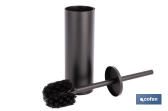 Escobillero de baño negro mate | Material: acero inoxidable | Diseño redondo | Medidas: 9,1 x 9,1 x 39 cm - Cofan