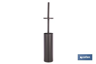 Escobillero de baño negro mate | Material: acero inoxidable | Diseño redondo | Medidas: 9,1 x 9,1 x 39 cm - Cofan