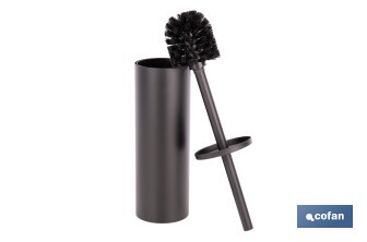 Escobillero de baño negro mate | Material: acero inoxidable | Diseño redondo | Medidas: 9,1 x 9,1 x 39 cm - Cofan