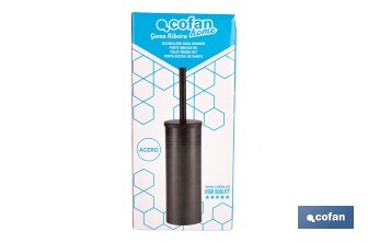 Escobillero de baño negro mate | Material: acero inoxidable | Diseño redondo | Medidas: 9,1 x 9,1 x 39 cm - Cofan
