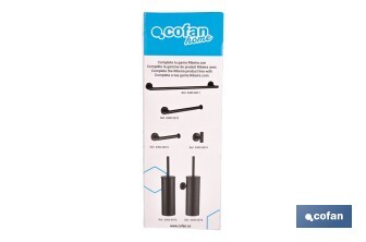 Escobillero de baño negro mate | Material: acero inoxidable | Diseño redondo | Medidas: 9,1 x 9,1 x 39 cm - Cofan