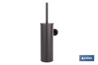 Escobillero de pared negro mate | Material: acero inoxidable | Diseño redondo | Medidas: 9,1 x 12,9 x 39 cm - Cofan