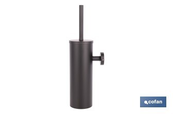Escobillero de pared negro mate | Material: acero inoxidable | Diseño redondo | Medidas: 9,1 x 12,9 x 39 cm - Cofan