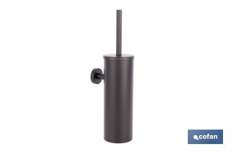 Escobillero de pared negro mate | Material: acero inoxidable | Diseño redondo | Medidas: 9,1 x 12,9 x 39 cm - Cofan
