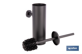 Escobillero de pared negro mate | Material: acero inoxidable | Diseño redondo | Medidas: 9,1 x 12,9 x 39 cm - Cofan