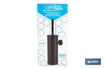 Escobillero de pared negro mate | Material: acero inoxidable | Diseño redondo | Medidas: 9,1 x 12,9 x 39 cm - Cofan