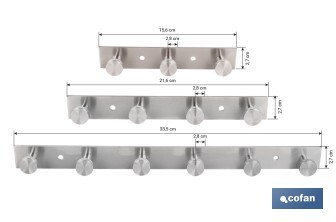 Perchero de pared | Material: acero inoxidable 304 | Acabado: satinado | Disponible con diferentes colgadores - Cofan