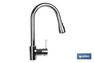 Kitchen Mixer Tap | Single-handle with Shower Spray | Brass with Zinc Alloy Handle - Cofan