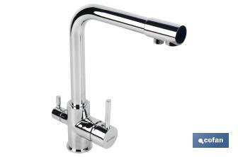 Kitchen Mixer Tap | Single-Handle Tap | 3-Way Filter Tap Adapted to Osmosis System | Brass with chrome finish - Cofan