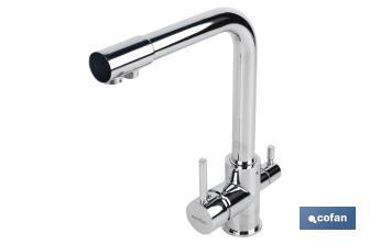 Kitchen Mixer Tap | Single-Handle Tap | 3-Way Filter Tap Adapted to Osmosis System | Brass with chrome finish - Cofan