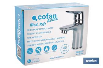 Basin Mixer Tap | Single-Handle Tap | Size: 40mm | Rift Model | Brass with Chrome-Plated Finish and Zinc Alloy Handle - Cofan