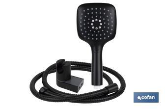 Shower kit | Black bathroom fitting | Hand-held shower head + hose + bracket included - Cofan