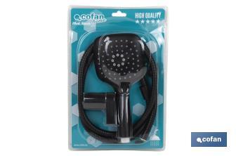 Shower kit | Black bathroom fitting | Hand-held shower head + hose + bracket included - Cofan