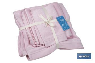 Conjunto de 3 toalhas de cor rosa claro com 580 g/m2 | Gama Flor | Conjunto de toalhas 100% algodão - Cofan