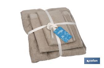 Lot de 3 serviettes de couleur beige avec 580 g/m2 | Gamme Abisinia | Lot de serviettes 100 % coton - Cofan