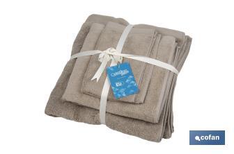 Lot de 3 serviettes de couleur beige avec 580 g/m2 | Gamme Abisinia | Lot de serviettes 100 % coton - Cofan
