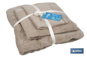 Lot de 3 serviettes de couleur beige avec 580 g/m2 | Gamme Abisinia | Lot de serviettes 100 % coton - Cofan