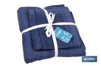 Lot de 3 serviettes de couleur bleu marine avec 580 g/m2 | Gamme Marin | Lot de serviettes 100 % coton - Cofan