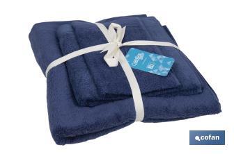 Lot de 3 serviettes de couleur bleu marine avec 580 g/m2 | Gamme Marin | Lot de serviettes 100 % coton - Cofan