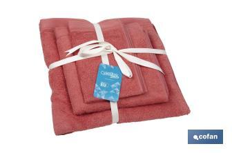 Set of 3 coral-coloured bath towels with 580g/m2 | Jamaica range | Set of bath towels made of 100% cotton - Cofan