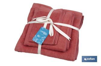Set of 3 coral-coloured bath towels with 580g/m2 | Jamaica range | Set of bath towels made of 100% cotton - Cofan