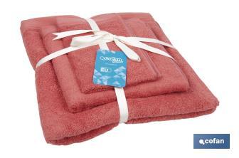 Set of 3 coral-coloured bath towels with 580g/m2 | Jamaica range | Set of bath towels made of 100% cotton - Cofan