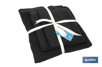 Lot de 3 serviettes de couleur noire avec 580 g/m2 | Gamme Brillante | Lot de serviettes 100 % coton - Cofan