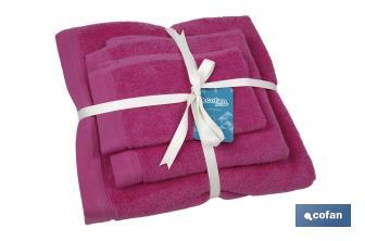 Set of 3 fuchsia bath towels with 580g/m2 | Primavera range | Set of bath towels made of 100% cotton - Cofan
