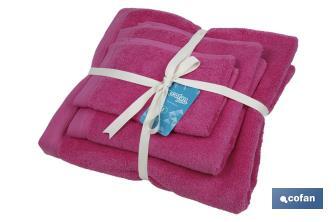 Set of 3 fuchsia bath towels with 580g/m2 | Primavera range | Set of bath towels made of 100% cotton - Cofan