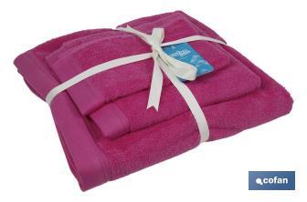 Set of 3 fuchsia bath towels with 580g/m2 | Primavera range | Set of bath towels made of 100% cotton - Cofan