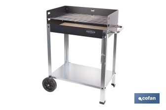 Barbacoa de carbón con ruedas | Parrilla regulable | Ladrillo refractario | Fácil de transportar y estable | Medidas: 56,7 x 36 x 83 cm - Cofan