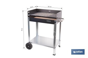 Barbacoa de carbón con ruedas | Parrilla regulable | Ladrillo refractario | Fácil de transportar y estable | Medidas: 56,7 x 36 x 83 cm - Cofan