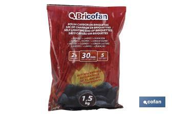 Sachet de charbon en briquettes | Auto-allumant | Poids : 1,5 kg - Cofan