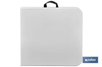 Mesa dobrável retangular | Cor: branca | Medidas da mesa desdobrada: 122 x 60 x 74 cm - Cofan