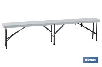 Banco plegable de color blanco | Peso máximo: 250 kg | Adecuado para 3 personas | Medidas abierto: 180 x 25 x 43 cm - Cofan